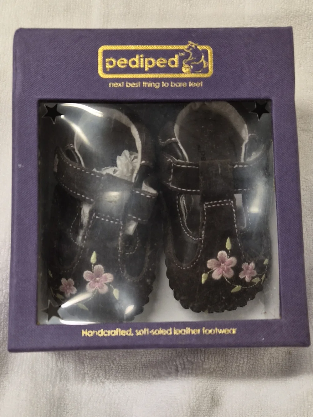 pediped Brown Floral Mary Jane Baby Shoes